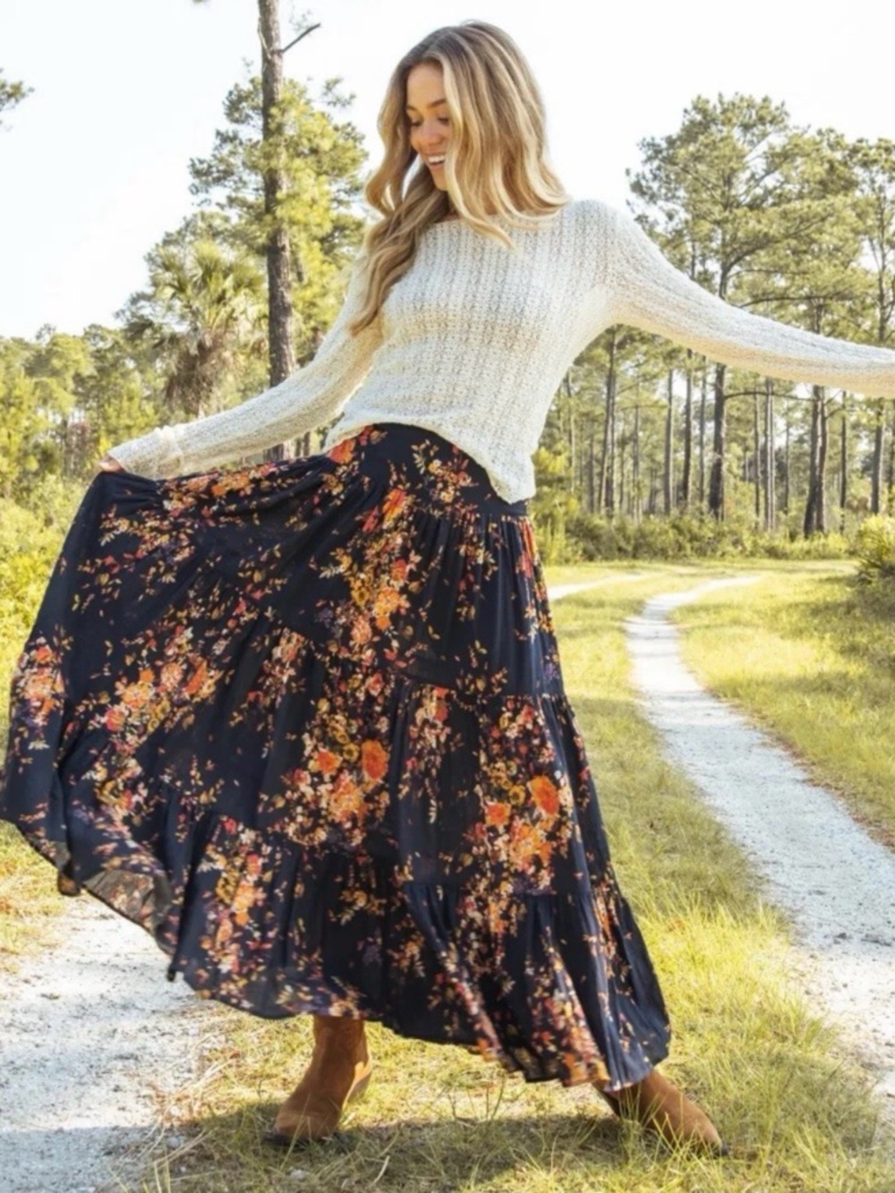 Natural Life Maxi Skirt/Dress Boho Floral L